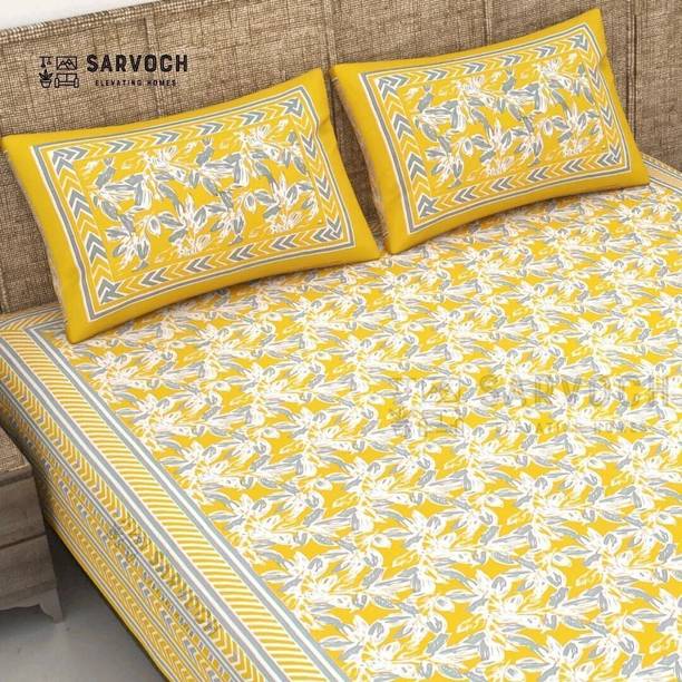 SARVOCH Cotton Double Flat 144 TC Jaipuri Prints Bedsheet