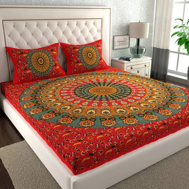 CLOTHOLOGY Cotton Double Flat 144 TC Printed Bedsheet