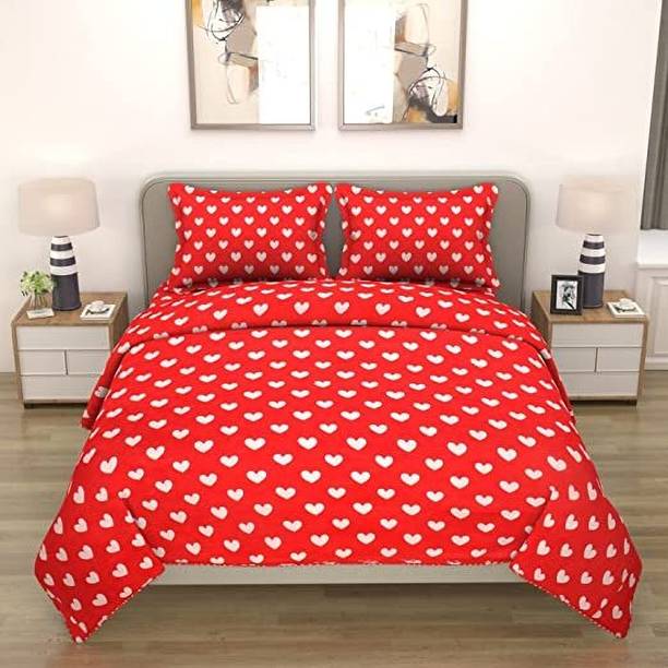 Decorum Polycotton Double Flat 180 TC Printed 1 Bedsheet with 2 Pillow Covers