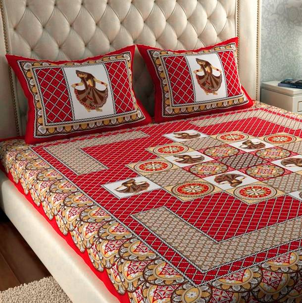 Leo Creation Cotton Double Flat 144 TC Jaipuri Prints 1 Bedsheet