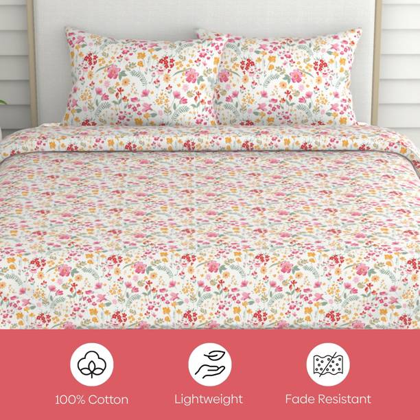haus & kinder Cotton King Flat 186 TC Floral 1 Summer Bedsheet with 2 Pillow Covers