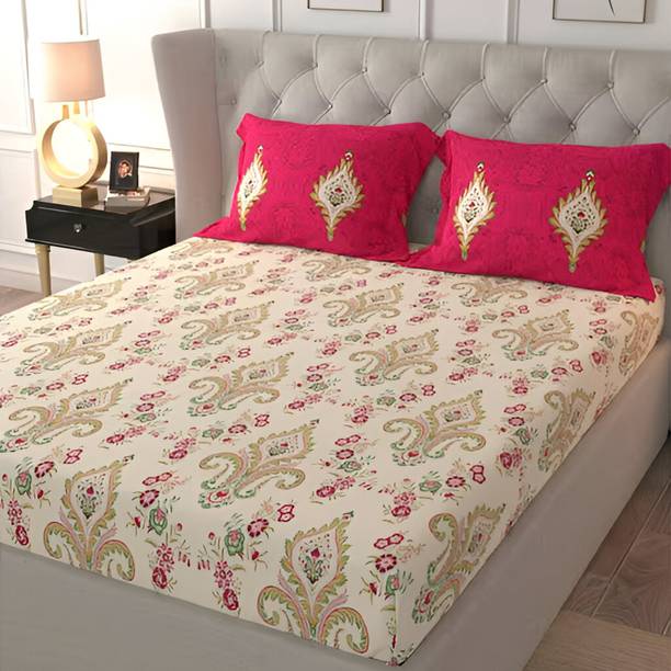 CARLTON LONDON Cotton King Flat 140 TC Floral 1 Bedsheet