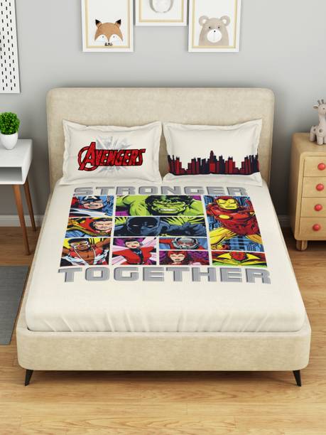 SPACES Cotton Double Flat 132 TC Printed 1 Bedsheet with 2 Pillow Covers