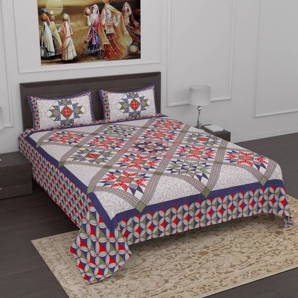 Poorak 104 TC Cotton Queen Printed Flat Bedsheet