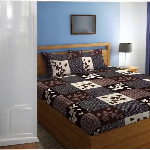 Decorum Cotton King Flat 220 TC Floral 1 Bedsheet with 2 Pillow Covers