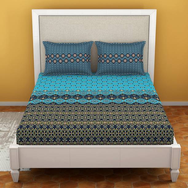 Welspun 210 TC Cotton Queen Floral Fitted (Elastic) Bedsheet