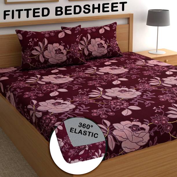 CG Homes 210 TC Microfiber King Printed Fitted (Elastic) Bedsheet