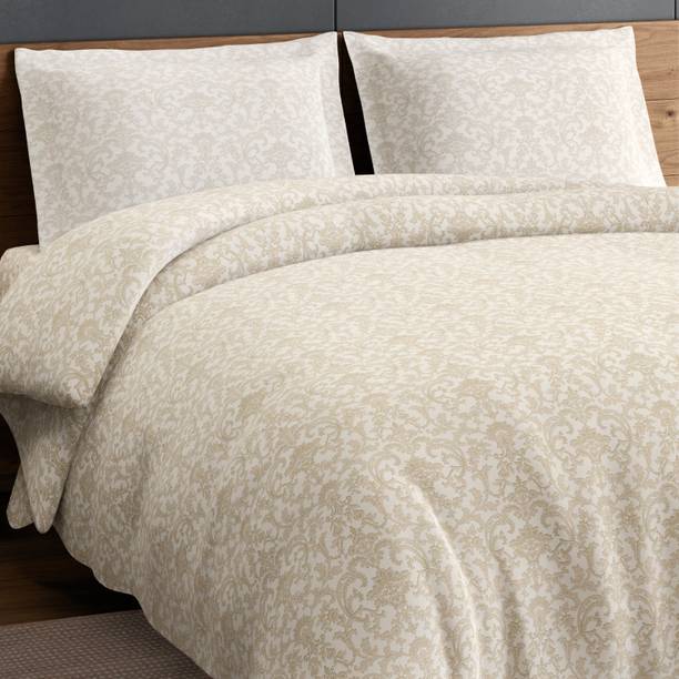 SPACES Cotton Double Flat 300 TC Floral 1 Bedsheet with 2 Pillow Covers