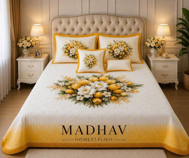MADHAV HOMESTYLISH Polycotton King Flat 400 TC 7D Digital 1 Summer Bedsheet with 2 Pillow Covers