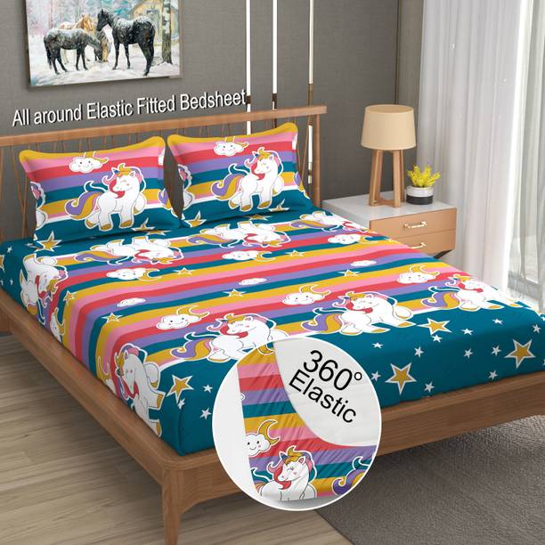 LA VERNE 144 TC Cotton Double Cartoon Fitted (Elastic) Bedsheet