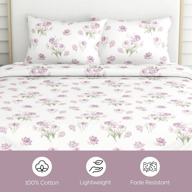 haus & kinder Cotton Double Flat 186 TC Printed 1 Bedsheet with 2 Pillow Covers