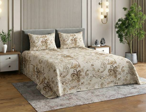 CARLTON LONDON Microfiber Queen Flat 140 TC Floral Bedsheet