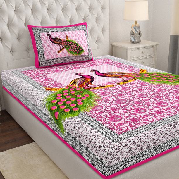 Leo Creation 144 TC Cotton Single Jaipuri Prints Flat Bedsheet