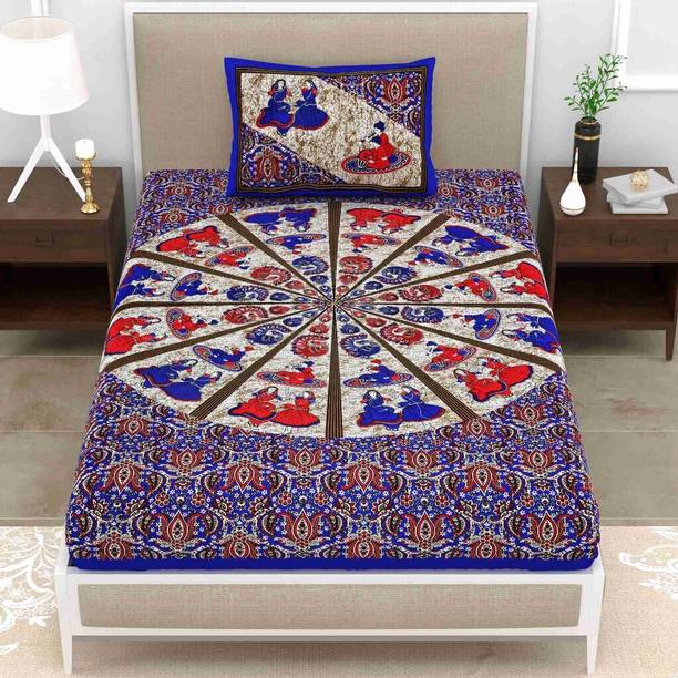 KAANY FAB 144 TC Cotton Single Jaipuri Prints Flat Bedsheet