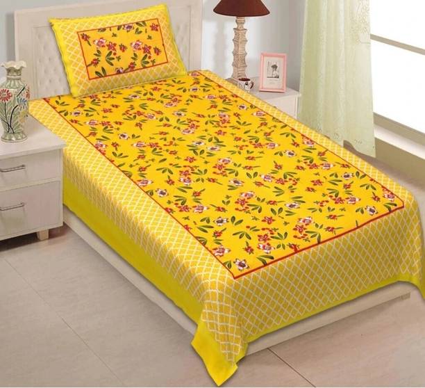 KAANY FAB 144 TC Cotton Single Jaipuri Prints Flat Bedsheet