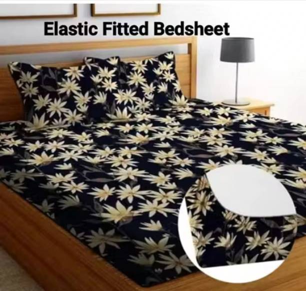 YOGITA FAB Cotton King Fitted (Elastic) 220 TC Floral 1 Bedsheet