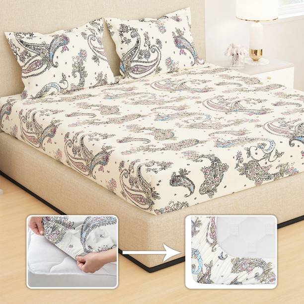 Story@home Microfiber Queen Fitted (Elastic) 210 TC Printed 1 Bedsheet with 2 Pillow Covers