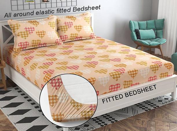 Goodrik Microfiber Double Fitted (Elastic) 210 TC Floral 1 Bedsheet with 2 Pillow Covers