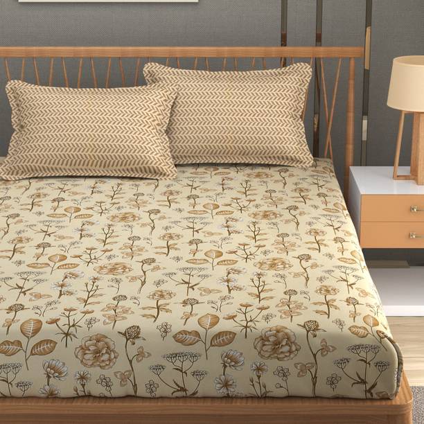 Mafatlal 140 TC Microfiber King Floral Flat Bedsheet