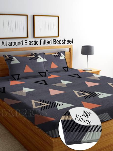 Bedress 210 TC Cotton King Printed Fitted (Elastic) Bedsheet
