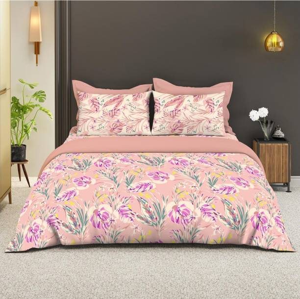 Bombay Dyeing Cotton Double Flat 112 TC Floral 1 Bedsheet with 2 Pillow Covers