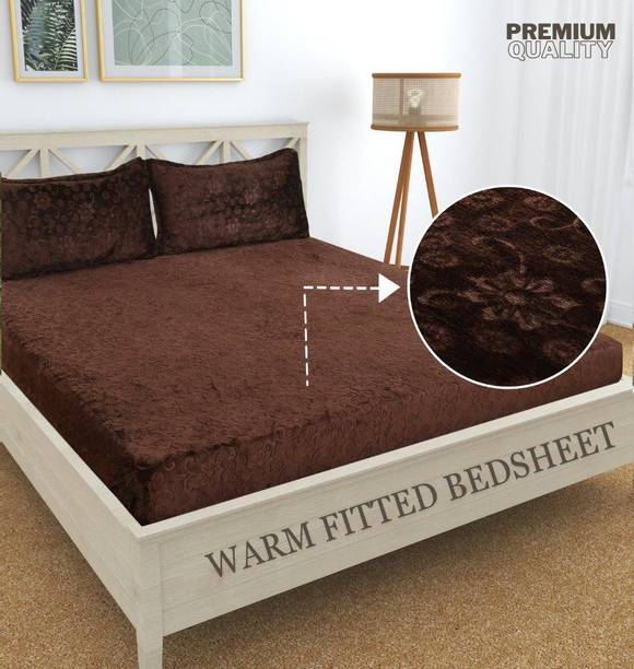 HIDECOR 400 TC Woolen Double Floral Fitted (Elastic) Bedsheet