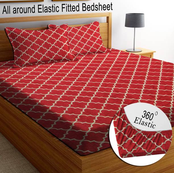 RisingStar Microfiber Double Fitted (Elastic) 180 TC 3D Printed 1 Bedsheet with 2 Pillow Covers