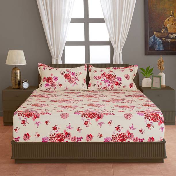 SWAYAM Cotton King Flat 160 TC Floral 1 Bedsheet with 2 Pillow Covers