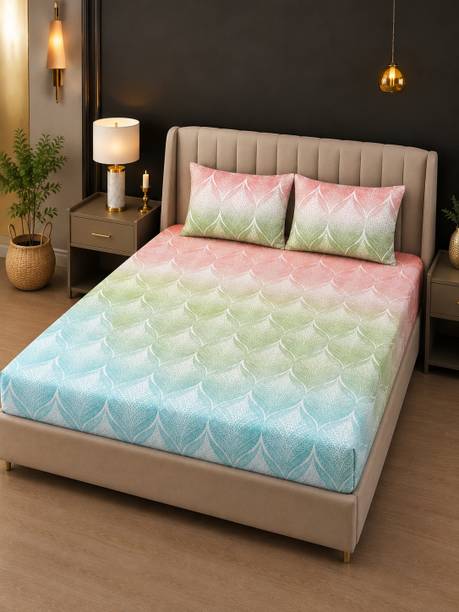 Bombay Dyeing Cotton Double Flat 120 TC Floral 1 Bedsheet with 2 Pillow Covers