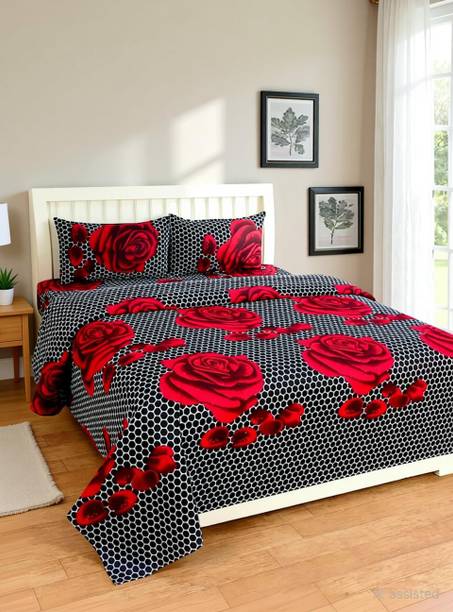 Exotic Cotton Double Flat 210 TC Self Design 1 Bedsheet with 2 Pillow Covers
