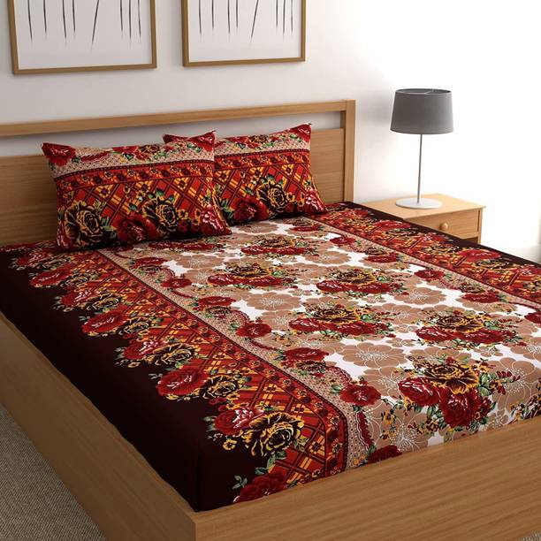 Growing Decorishing 144 TC Cotton Double Jaipuri Prints Flat Bedsheet