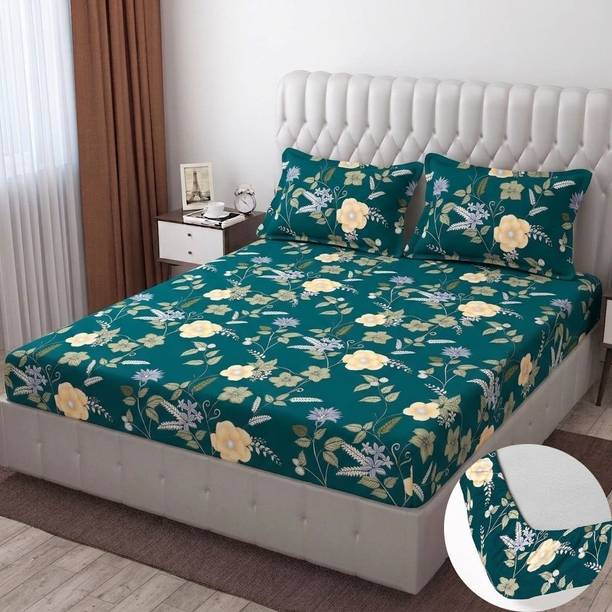 BLUEDOT Cotton King Fitted (Elastic) 160 TC Self Design 1 Summer Bedsheet with 2 Pillow Covers