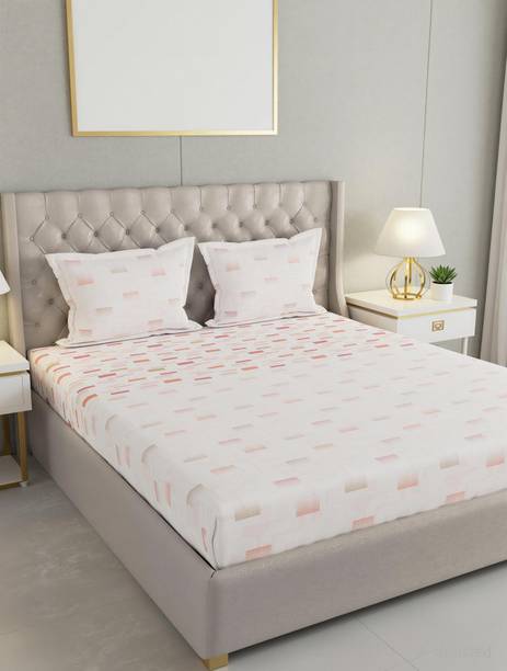 Raymond Home Cotton Super King Flat 200 TC Geometric 1 Bedsheet with 2 Pillow Covers