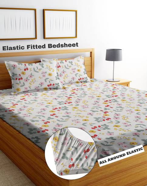 Amrange 190 TC Microfiber King 3D Printed Fitted (Elastic) Bedsheet