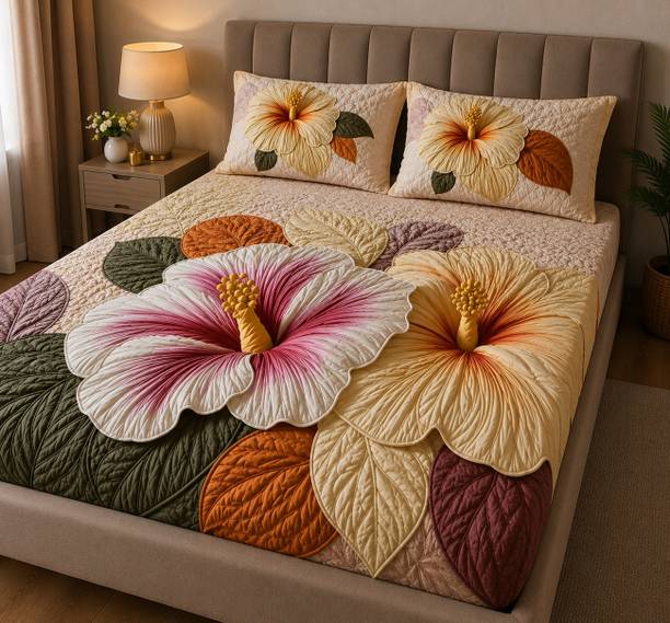decokivt Polyester, Polycotton, Cotton, Cotton Blend King Flat 380 TC Self Design 1 Summer Bedsheet with 2 Pillow Covers