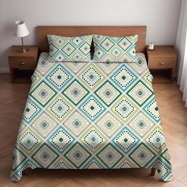 BROMWICK Microfiber Double Flat 300 TC Printed 1 Bedsheet with 2