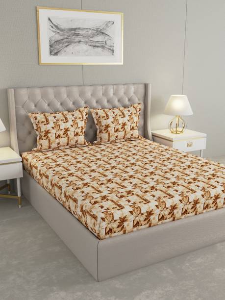 Raymond Home Cotton Double Flat 104 TC Abstract 1 Bedsheet with 2 Pillow Covers