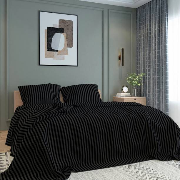 BELVOSTUM Microfiber Double Flat 280 TC Striped 1 Bedsheet with 2