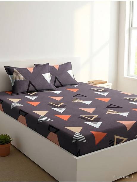 VAS COLLECTIONS Microfiber Single Flat 144 TC Abstract 1 Bedsheet with 2 Pillow Covers