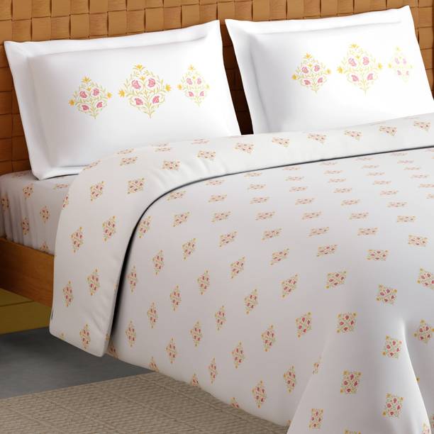 SPACES Cotton Double Flat 210 TC Floral 1 Bedsheet with 2 Pillow Covers