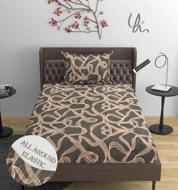 YaAkholic Cotton Single Fitted (Elastic) 400 TC Printed 1 Bedsheet with 2 Pillow Covers