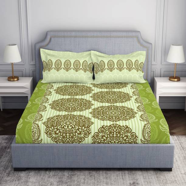 SPACES Cotton Queen Flat 144 TC Floral 1 Bedsheet with 2 Pillow Covers