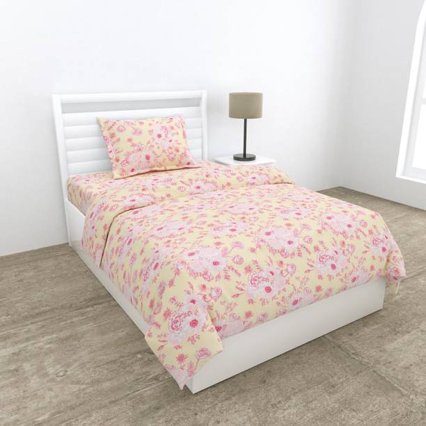 haus & kinder Microfiber Single Flat 120 TC Floral 1 Bedsheet with 2 Pillow Covers