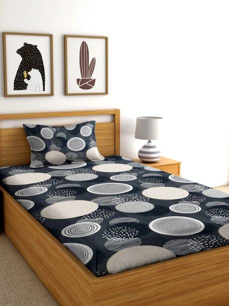 BLUEDOT Cotton Single Fitted (Elastic) 244 TC Printed Bedsheet