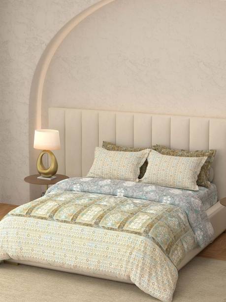Bombay Dyeing Cotton Super King Flat 400 TC Floral 1 Bedsheet with 2 Pillow Covers