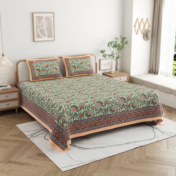 CLOTHOLOGY Cotton Double Flat 240 TC Jaipuri Prints 1 Bedsheet with 2 Pillow Covers