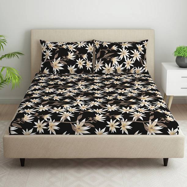 Welspun 105 TC Microfiber Queen Floral Flat Bedsheet