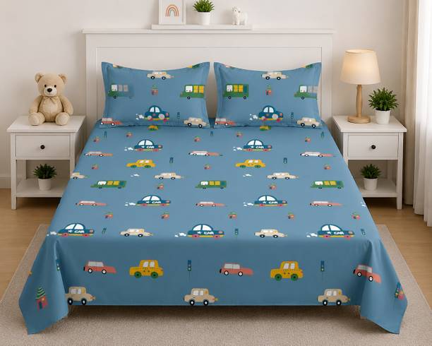 RISING STAR Microfiber King Flat 250 TC Cartoon 1 Bedsheet with 2 Pillow Covers