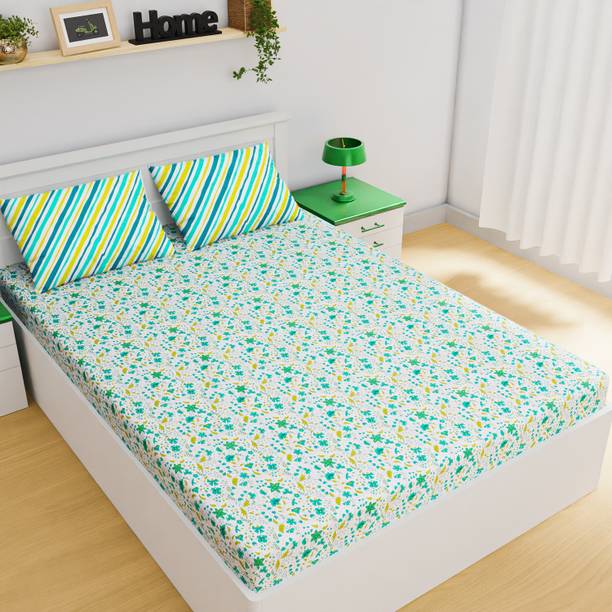 FRAGGY 180 TC Cotton King, Double Floral Flat Bedsheet