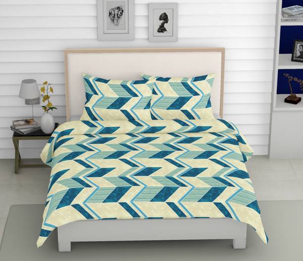 B at B Cotton King Flat 240 TC Geometric 1 Bedsheet with 2 Pillow Covers